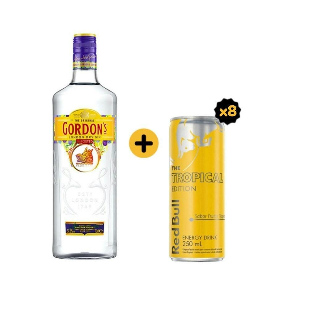 Zé Delivery - Combo Gordons + (1 Gin Gordons London Dry 750ml + 8 Red Bull Tropical Edition