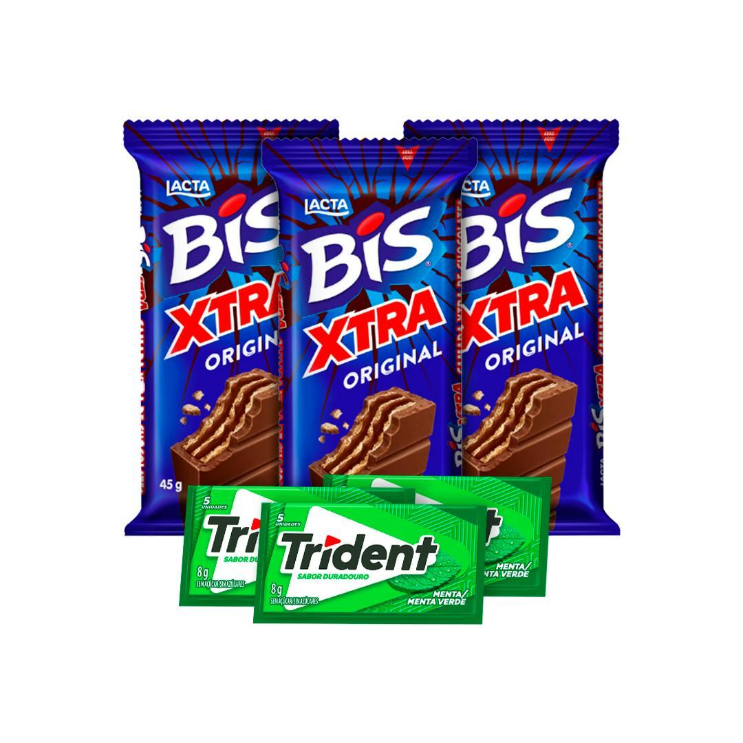 Zé Delivery - Combo 3 Chocolate Bis Xtra ao leite 45g + 3 Trident